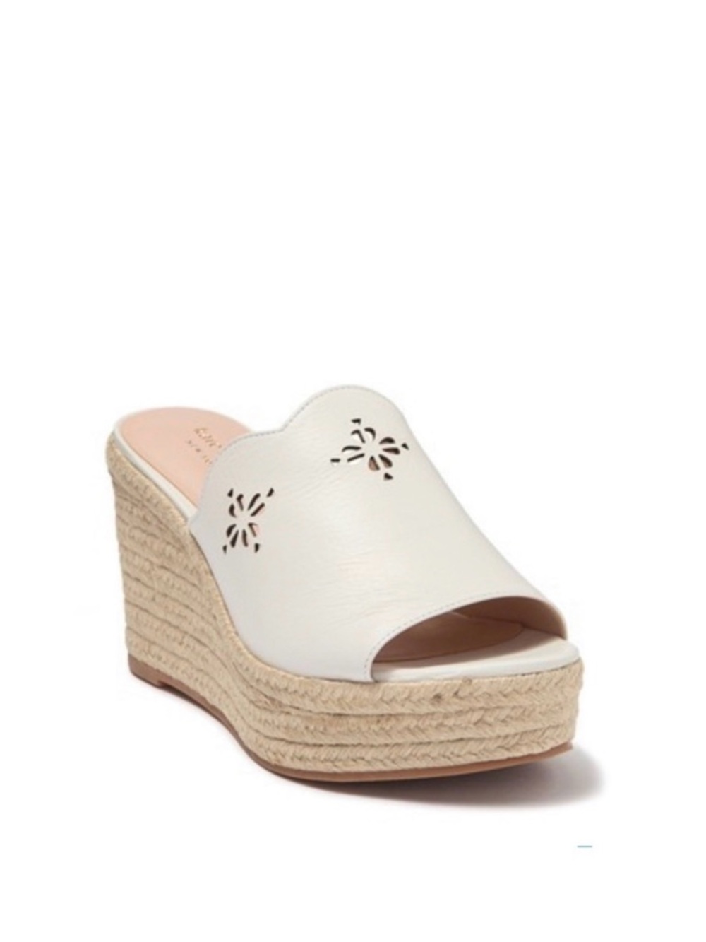 kate spade White Leather Espadrille Wedge Mules